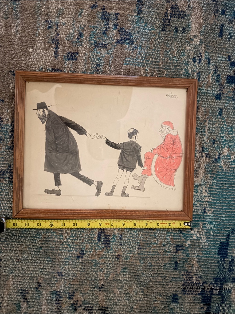 Humorous Judaica Drawing Titled HOMEWORK by American Artist J. Herr. Signed